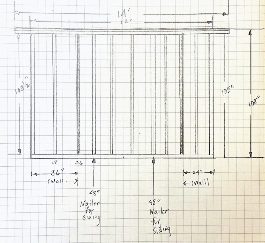 Plan for the back wall drawn on graph paper