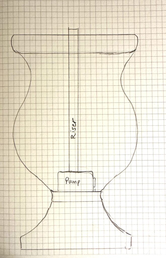 Graph paper drawing of the first step in building a diy fountain