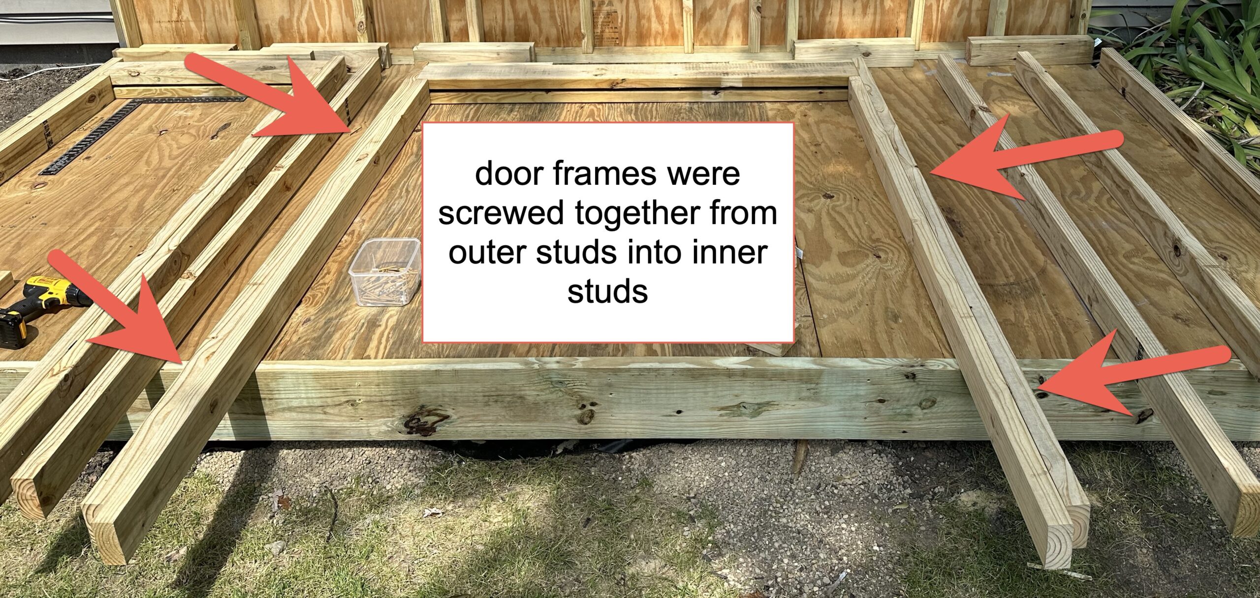 Framing a door opening: screwing the upright pieces together