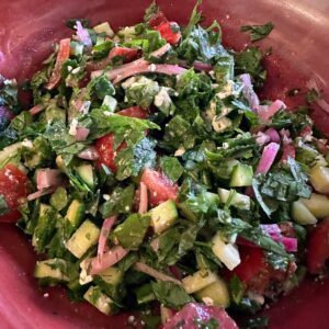 Parsley and Mint Salad with Cucumber, Tomatoes, and Feta