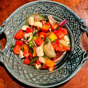 Peach, Tomato, Tomatillo, Basil & Jalapeño Salad