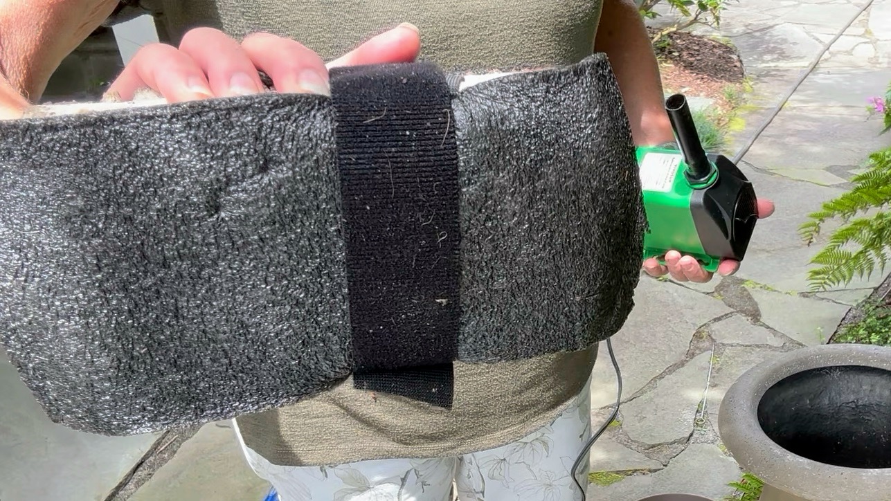 Foundation was made by attaching recycled foam packing material to a brick using Velcro